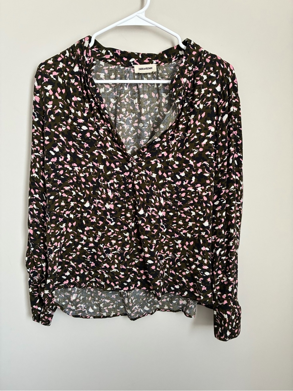 Zadig & Voltaire Paris Tink Leo Olive Abstract Blouse Size Medium - Picture 3 of 9